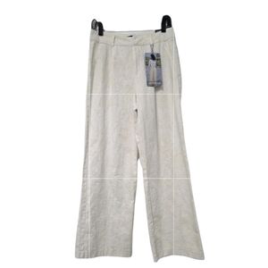 Women's Wide Leg Linen Blend High Rise Pants Size 6 28 White Cream Floral Print